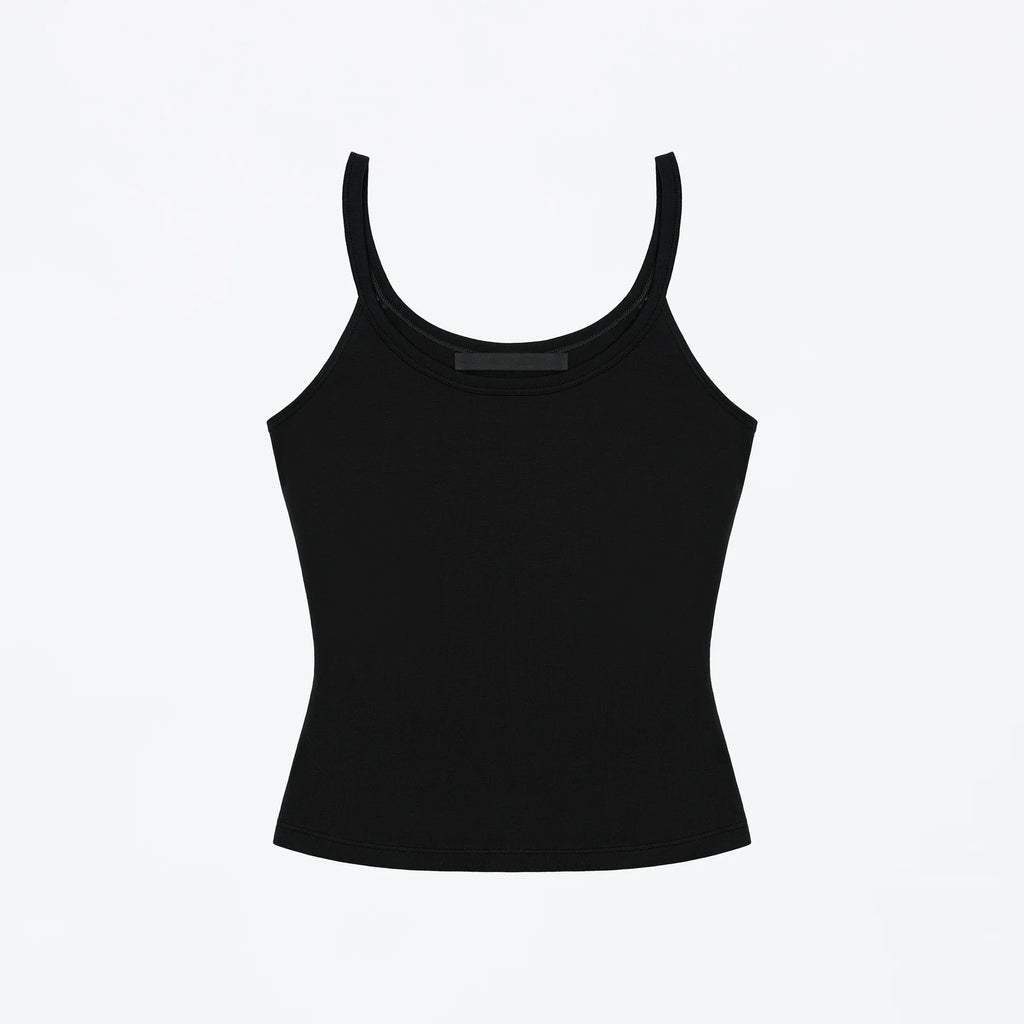 Regata Básica U Neck com Alças Finas Camisola Ajustada e Que Cai Bem Camisola Camada Base de Cor Sólida Blusa Canelada Slim Fit Versátil Minimalista Preto e Branco - preto P