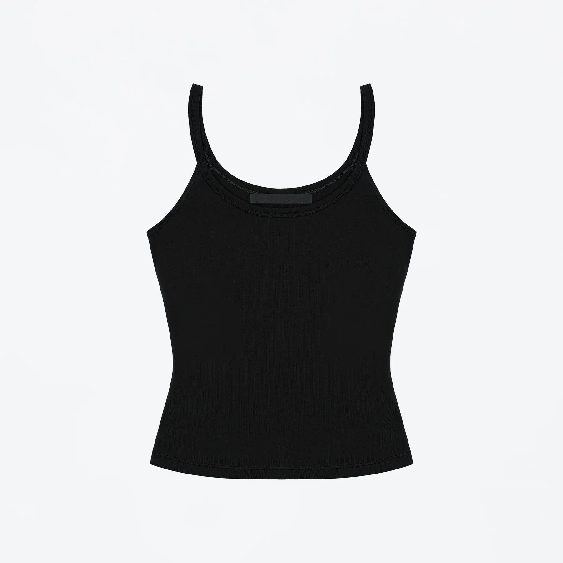 Regata Básica U Neck com Alças Finas Camisola Ajustada e Que Cai Bem Camisola Camada Base de Cor Sólida Blusa Canelada Slim Fit Versátil Minimalista Preto e Branco - preto P