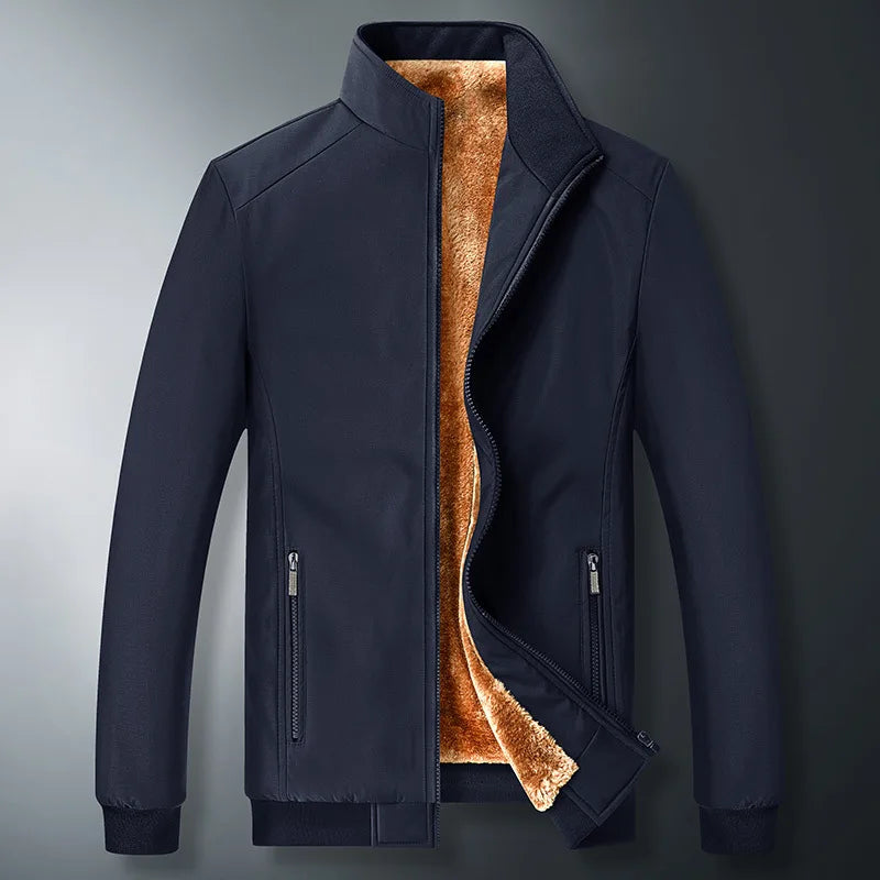 Jaqueta Masculina Forrada de Lã Grossa Casaco Casual da Moda Gola Alta Caimento Solto Respirável Resistente ao Desgaste à Prova de Vento Polies...