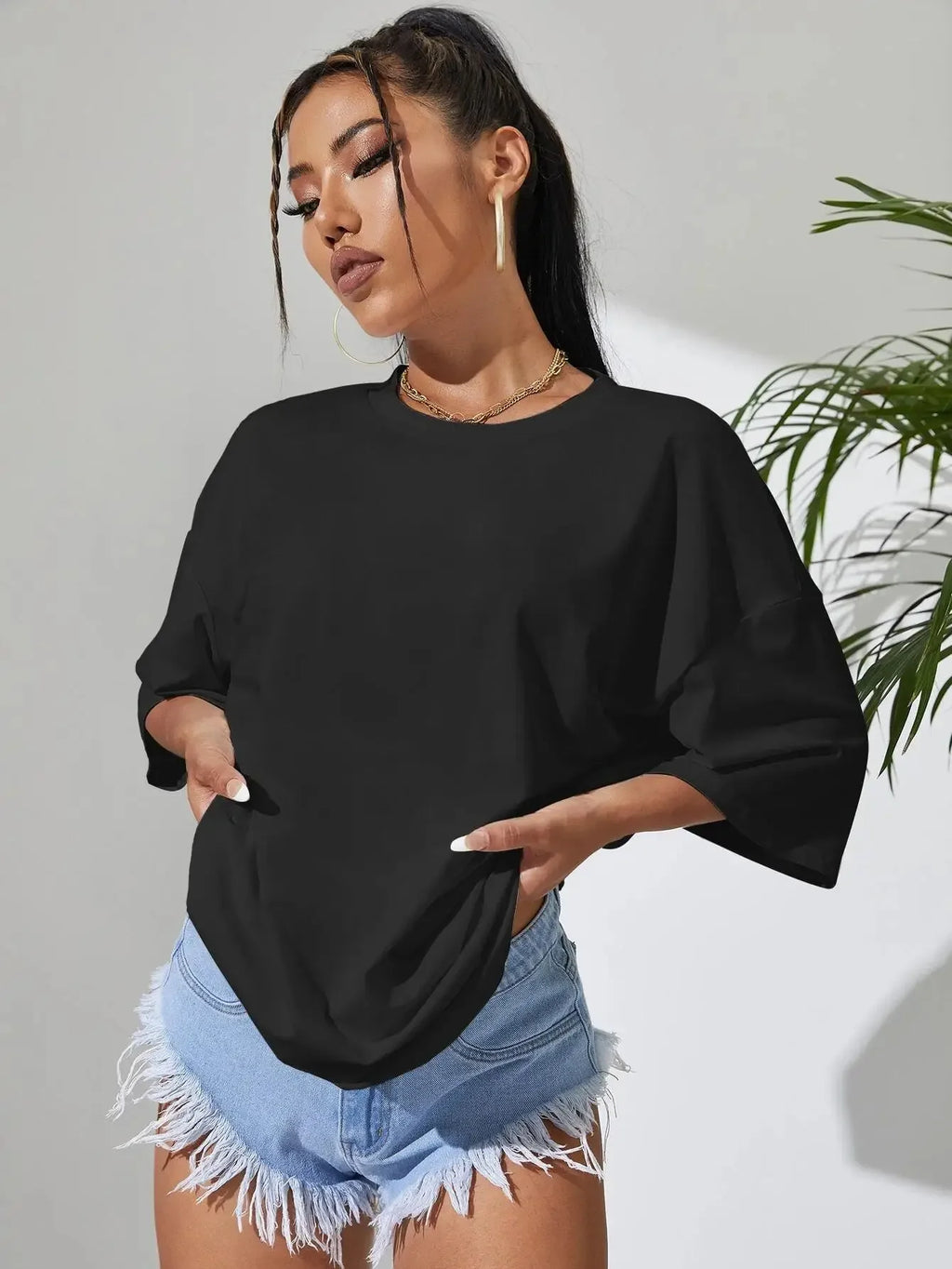 Camiseta Feminina de Manga Curta Cor Sólida para Fitness, Algodão Macio, Respirável e Confortável, Roupa Básica Versátil, Blusa Soltinha - Laranja M