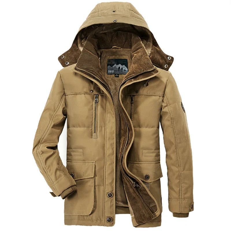 Jaqueta Masculina de Inverno Parka de Veludo Grosso com Vários Bolsos Parkas Sólidas Masculinas Jaquetas Plus Size Corta-vento de Lã Quente Grossa