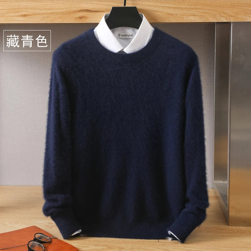 Suéter Masculino 100% Cashmere de Visom Puro, Gola Redonda, Pulôveres de Malha, Suéter Outono e Inverno Novo, Mangas Compridas, Suéteres de Alta Qualidade, Blusas de Visom