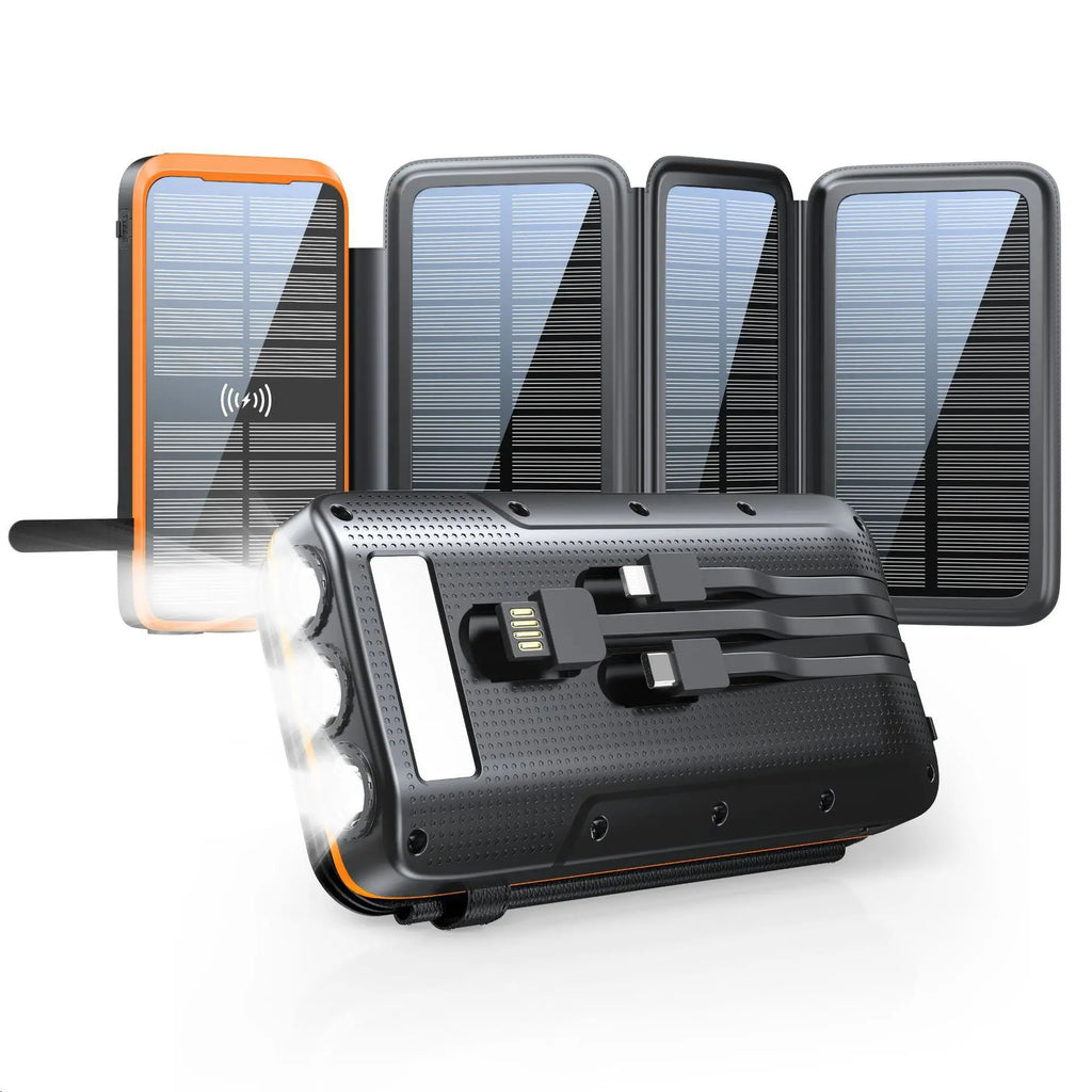 Power Bank Solar 43800mAh Carregador Sem Fio 4 Painéis Solares Luz LED
