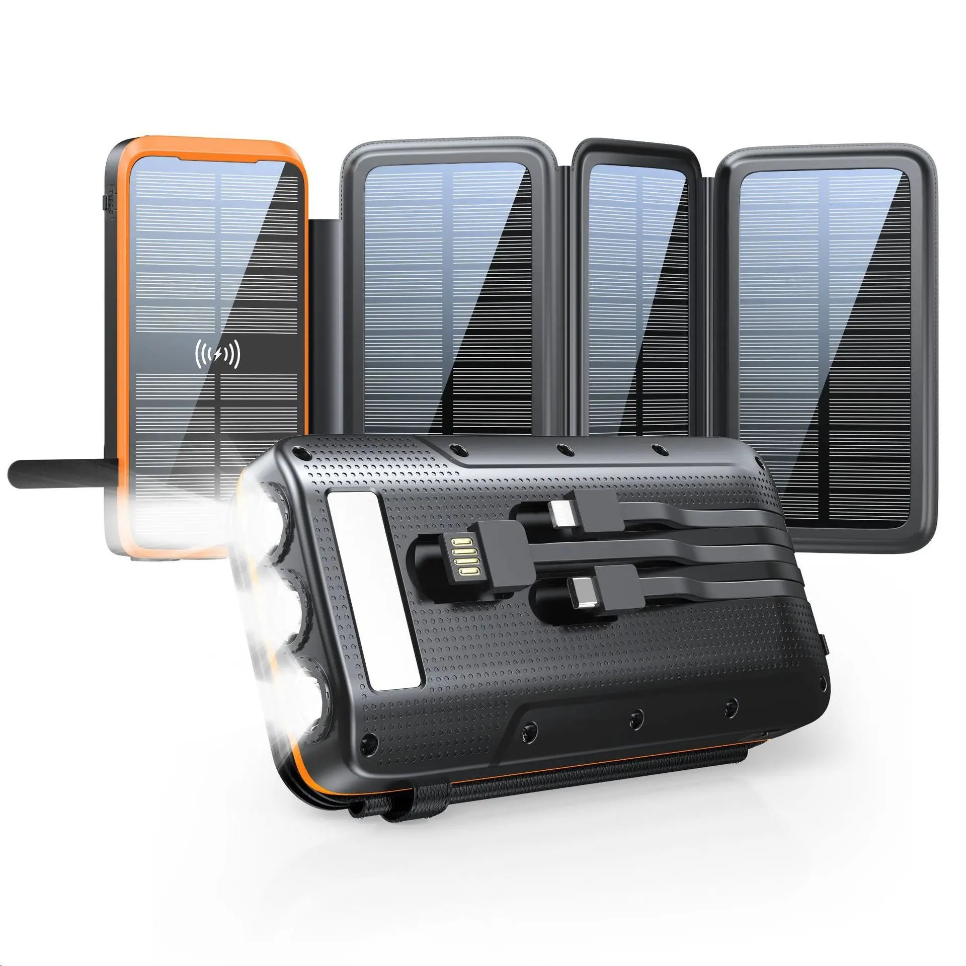 Solar Power Bank 43800mAh Wireless Charger 4 Solar Panels LED Light