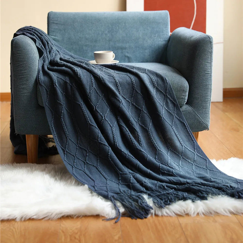 Cable Knit Khaki Throw Blanket Lightweight Knitted Jacquard Throw Blanket for Couch, Sofa, Bed, Chair, Cozy Texture Farmhouse