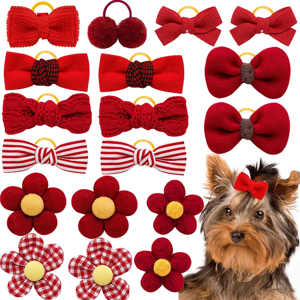 10/20 Peças Lacinhos para Filhotes com Elásticos Cor Doce Acessórios de Cabelo para Cães Feitos à Mão Acessórios de Cuidado para Cães