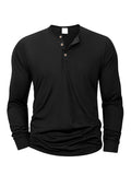Novas Camisetas Henley Masculinas Manga Longa Básicas Casuais Gola Faixa Confortáveis Macias Pulôver Tops Camisa Masculina