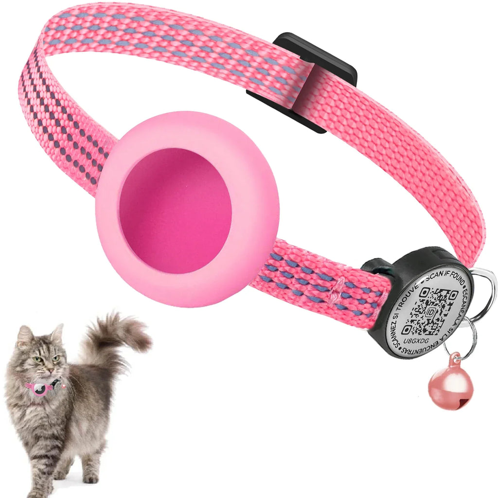 para coleira de gato GPS AirTag com etiqueta QR, coleira refletiva Apple Tag para animais de estimação com suporte para AirTag e etiqueta de gato, coleira de gatinho com estojo AIRTAG