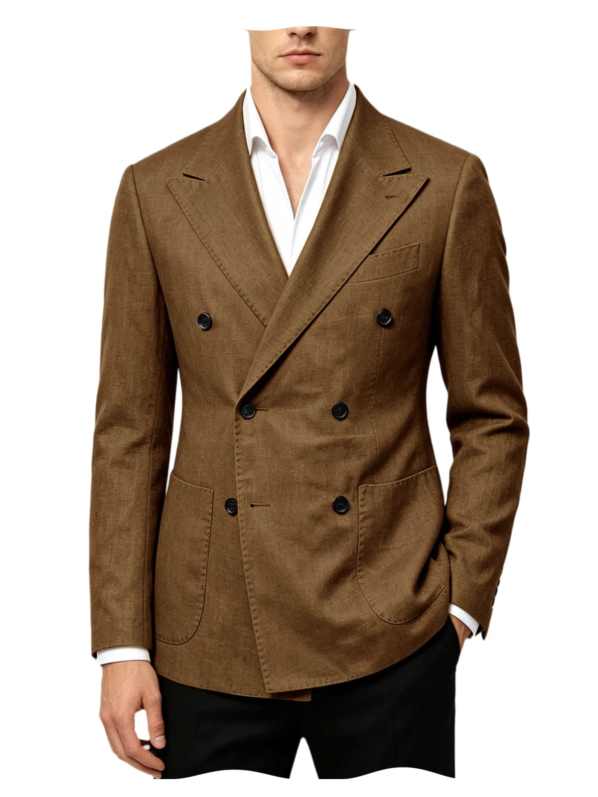 Blazer Masculino de Linho Transpassado Slim Fit Casaco de Terno Casual Negócios Jaqueta Formal para Casamento Noivo Smoking Primavera Verão