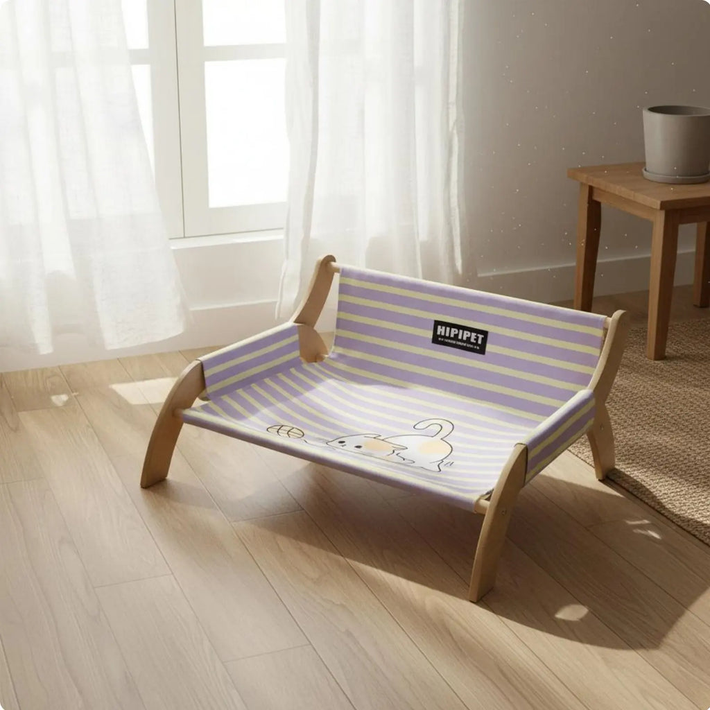 Cama Elevada para Pets com Estrutura de Madeira Respirável, Ideal para o Verão e Resistente à Umidade