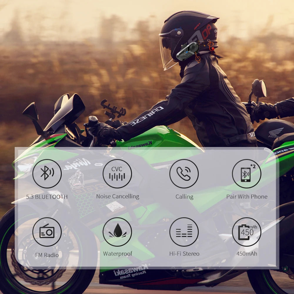 Bluetooth 5.3 Capacete Fone de Ouvido Sem Fio Chamada Mãos-Livres Kit Telefone Motocicleta À Prova D'água Fone de Ouvido Música Speaker Moto