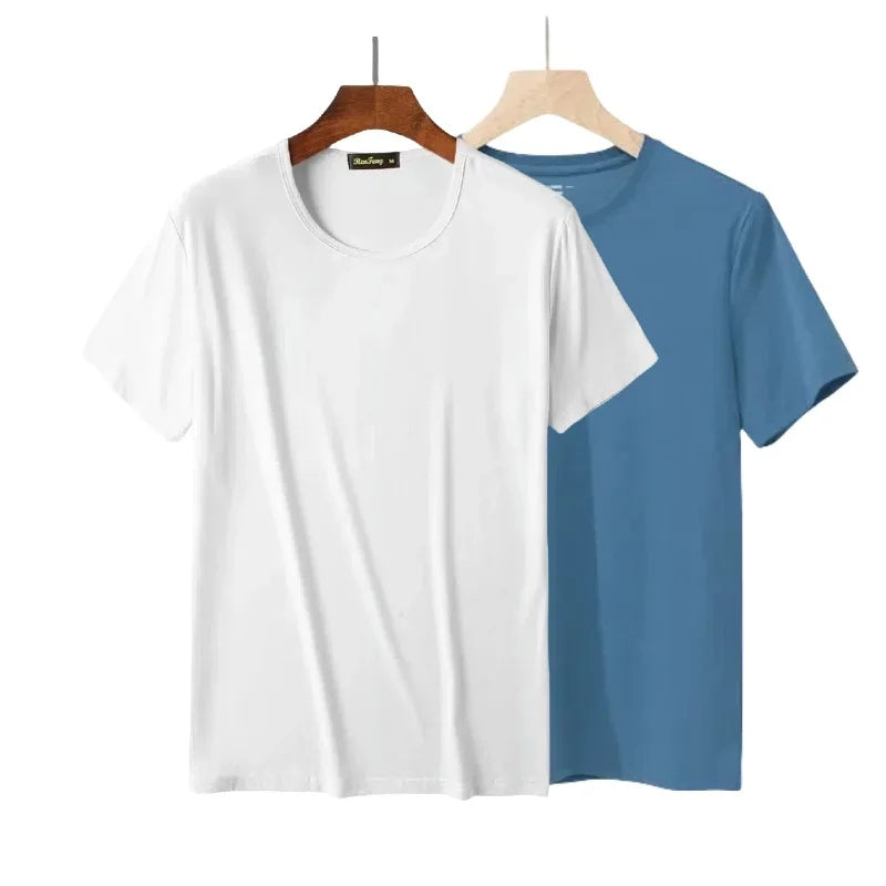 2 Pacotes de Camisetas de Fibra de Bambu com Gola Redonda Manga Curta Clássica Absorvente de Suor para Academia Masculina Regata Cor Sólida Preta Nova