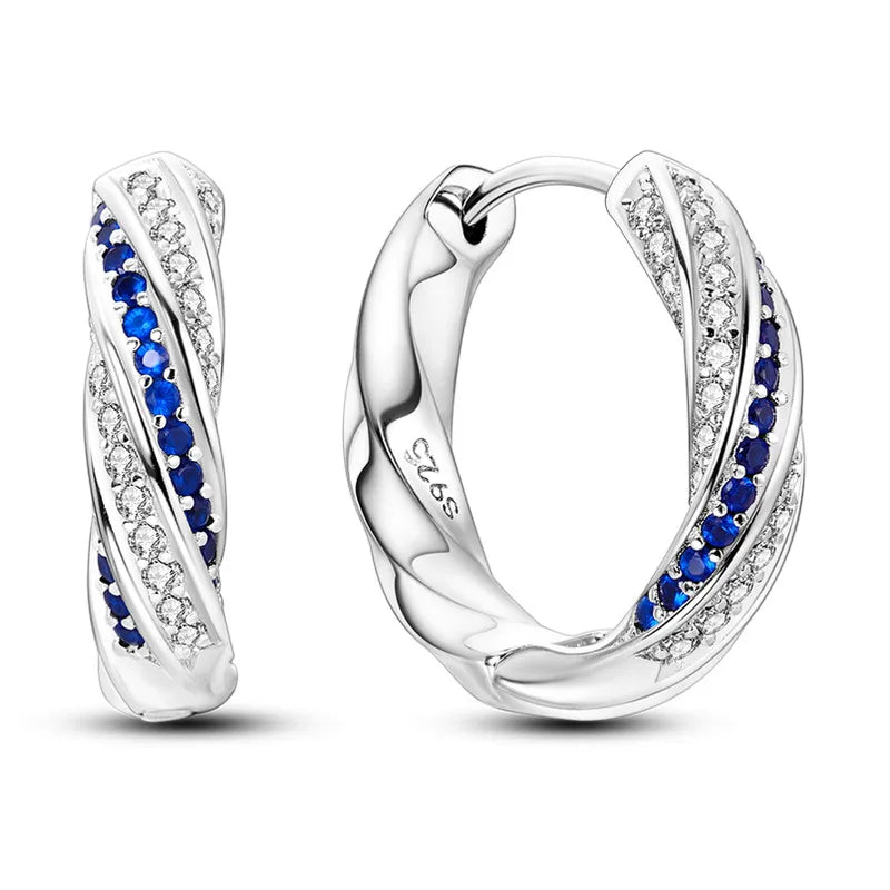 Brincos de Argola Coração Amor Brilhante Zircônia 925 Prata Esterlina Original para Mulheres Aniversário de Casamento Joia de Presente