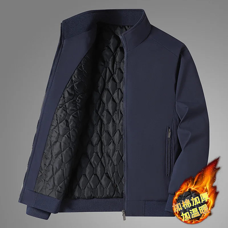 Jaqueta Masculina Forrada de Lã Grossa Casaco Casual da Moda Gola Alta Caimento Solto Respirável Resistente ao Desgaste à Prova de Vento Polies...