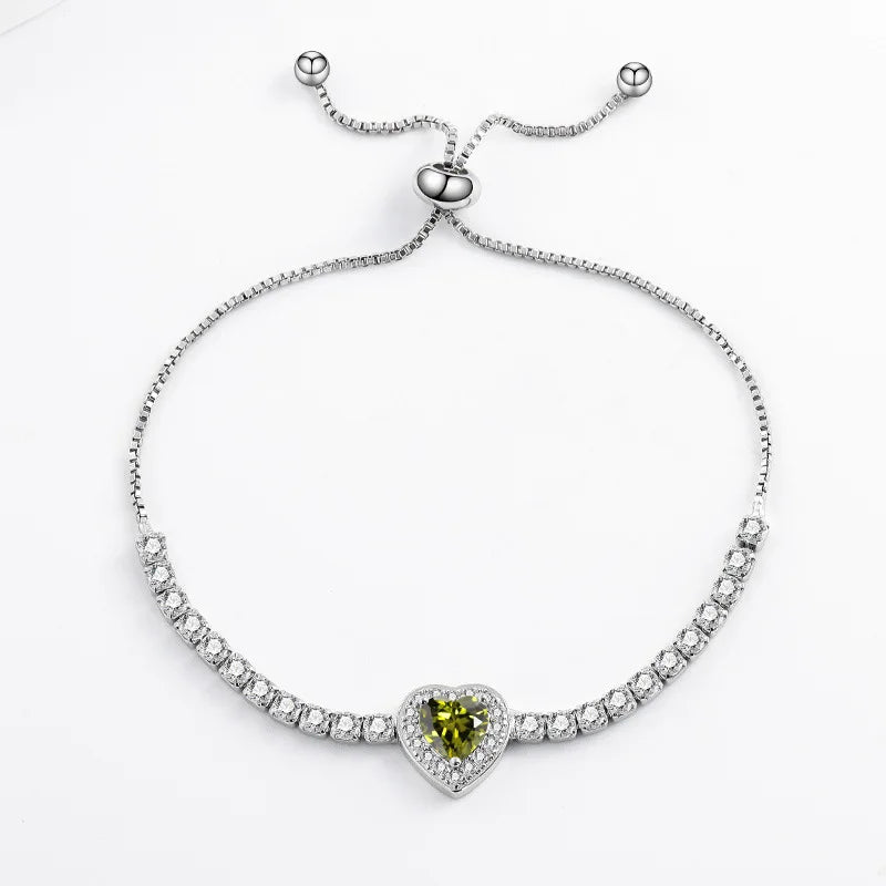Pulseira Feminina de Cristal Colorido Zircão Coração com Corte de Amor Prata Esterlina 925 Leve Luxo Design de Nicho