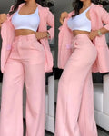 Conjunto Feminino Duas Peças Outono 2024 Nova Moda Casual Sólido Diário Blazer Colegial com Gola Entalhada e Calça com Bolsos