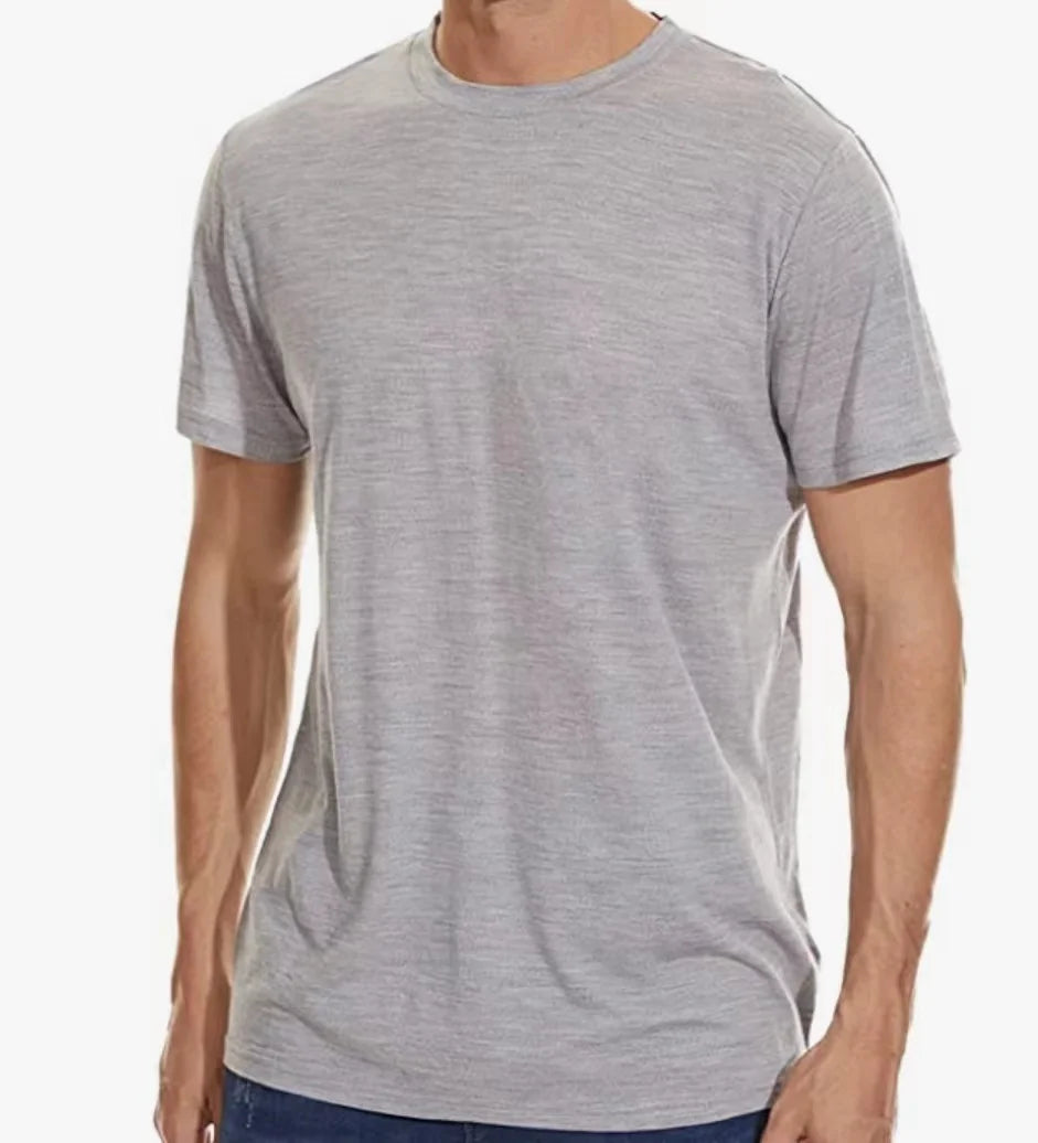 Camiseta Masculina de Lã Merino Solta Manga Curta para Corrida Ar Livre Fitness Secagem Rápida Respirável Fina de Verão Gola Redonda