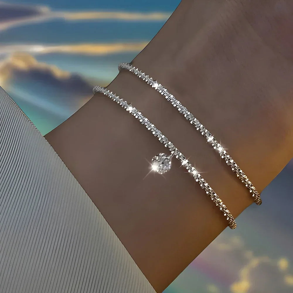 6 Pulseiras Femininas e Infantis de Strass em Prata Esterlina 925, Luxuosas, Estilo Coreano, Charmosas com Céu Estrelado Brilhante, Joias para Festa