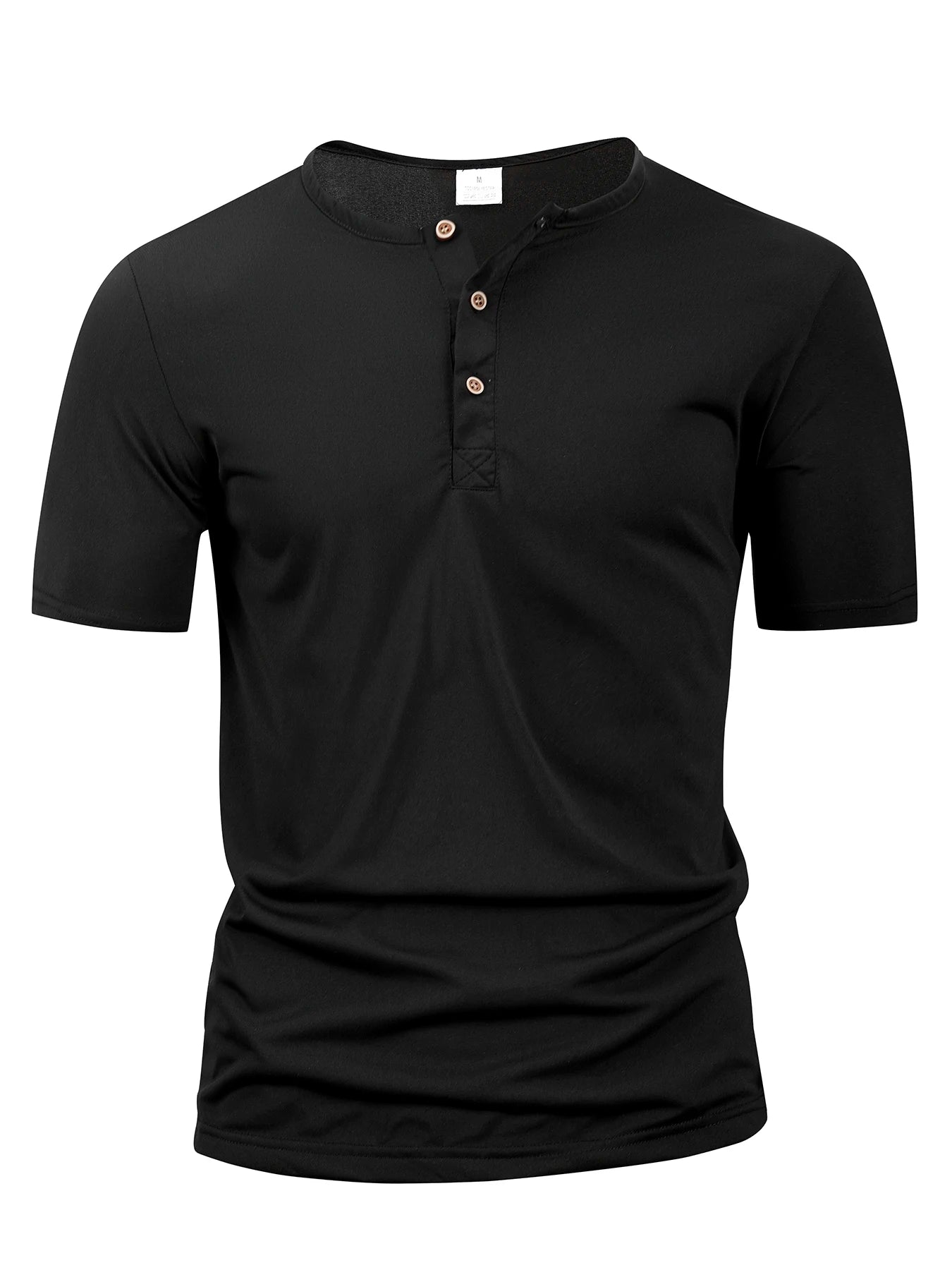 Camiseta Masculina Henley Gola Botão Slim Casual Manga Curta Cor Sólida Esportiva Polos
