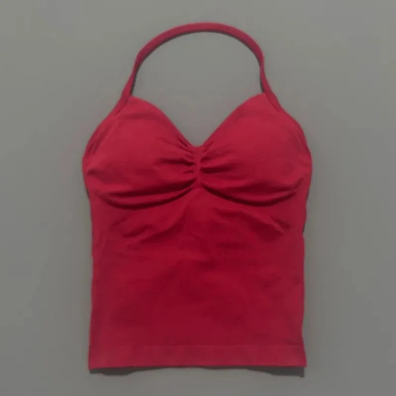 Conjuntos de Academia Femininos 2 Peças Impacto Sem Costura Fitness Yoga Roupa Esportiva Halter Top Shorts Roupa de Treino Corrida Roupa de Academia