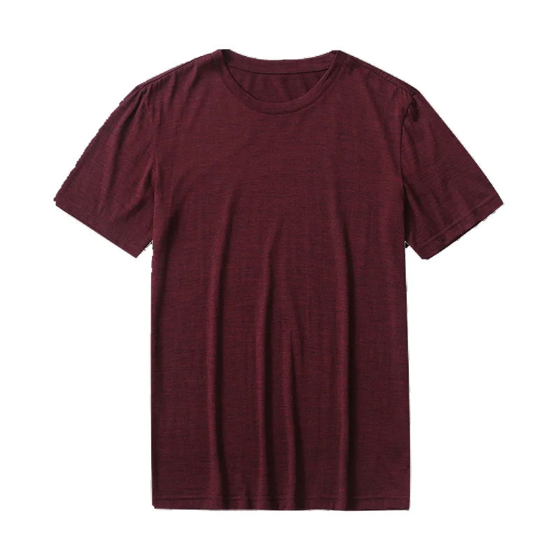 Camiseta Masculina de Lã Merino Solta Manga Curta para Corrida Ar Livre Fitness Secagem Rápida Respirável Fina de Verão Gola Redonda