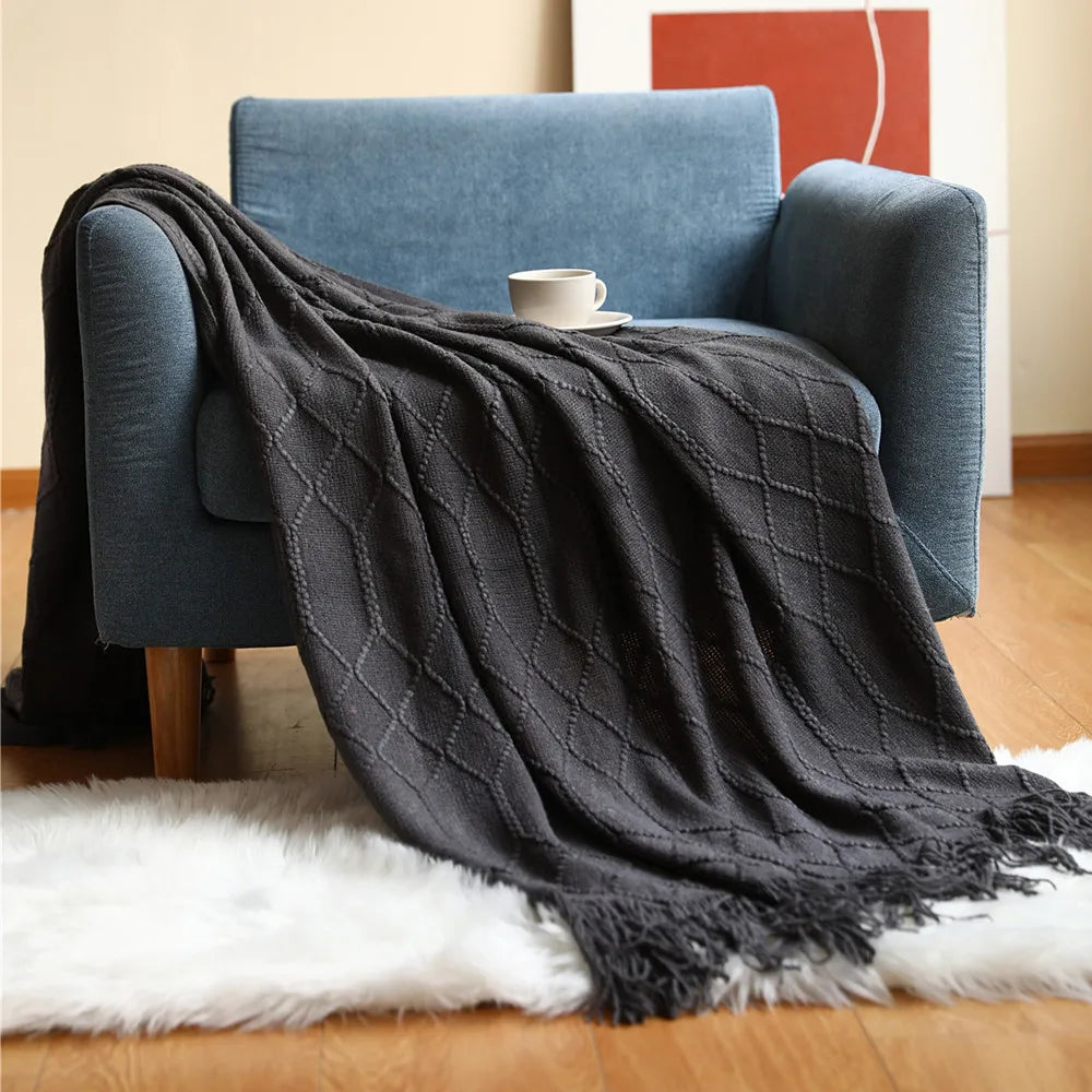 Cable Knit Khaki Throw Blanket Lightweight Knitted Jacquard Throw Blanket for Couch, Sofa, Bed, Chair, Cozy Texture Farmhouse