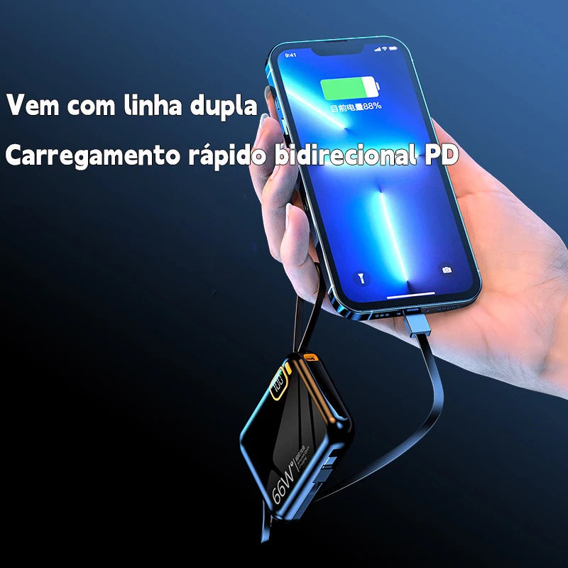 Compact Power Bank 12000mAh Fast Charger Integrated Cable Travel