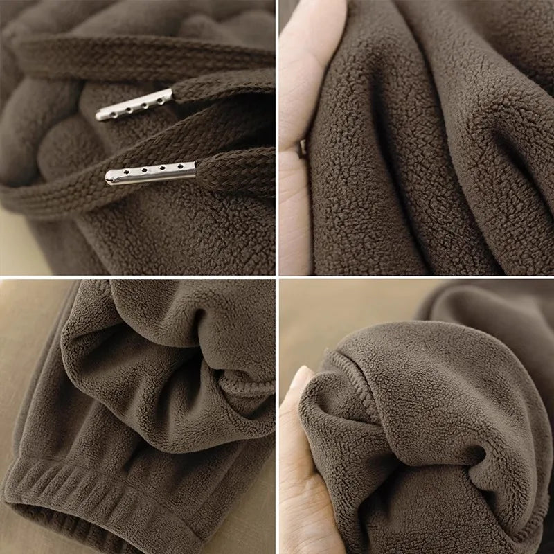 Calça Esportiva de Inverno Feminina Forrada de Lã Dupla Face Grossa Coreana Calça Longa de Pendular Fibra de Poliéster Calça Casual 1 - 4xl 90-100kg Cinza Escuro