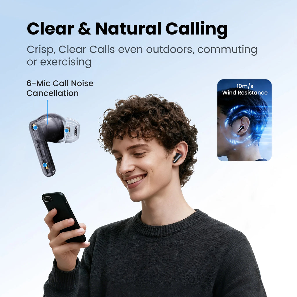 Fones de ouvido sem fio HAYLOU Flowbuds N55 ANC adaptativo de 54dB Bluetooth 6.0 Áudio LDAC Hi-Res 6 microfones para chamadas HD Reprodução de 40H IPX5