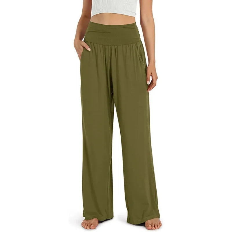 Women's High Waist Wide Leg Lounge Pants Casual Soft Yoga Trousers with Pockets