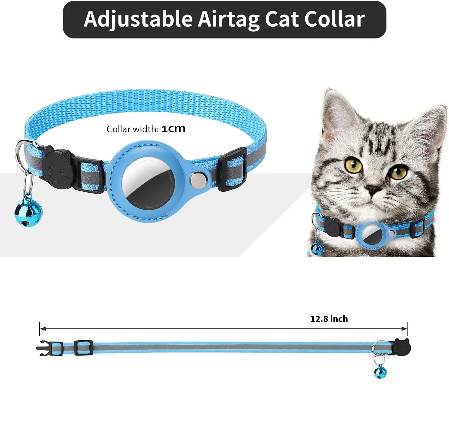 Cat AirTag Holder Collar Breakaway Reflective Strips Adjustable...