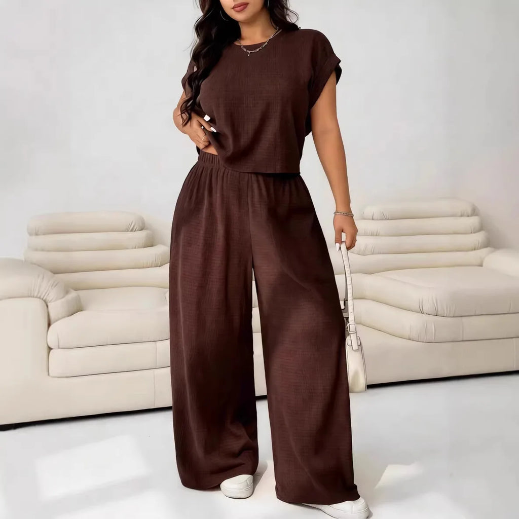 Conjunto Loungewear Feminino Texturizado 2 Peças Top Manga Curta Calça Pantacourt
