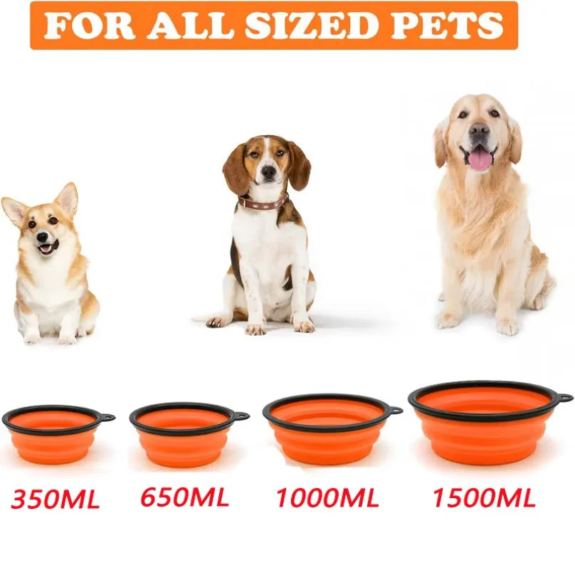 Tigela Dobrável Portátil de Silicone para Alimentação de Cães 2 em 1 Dispensador para Animais de Estimação Viagem ao Ar Livre Cães Gatos com Garrafa Mosquetão Recipiente de Água Comida