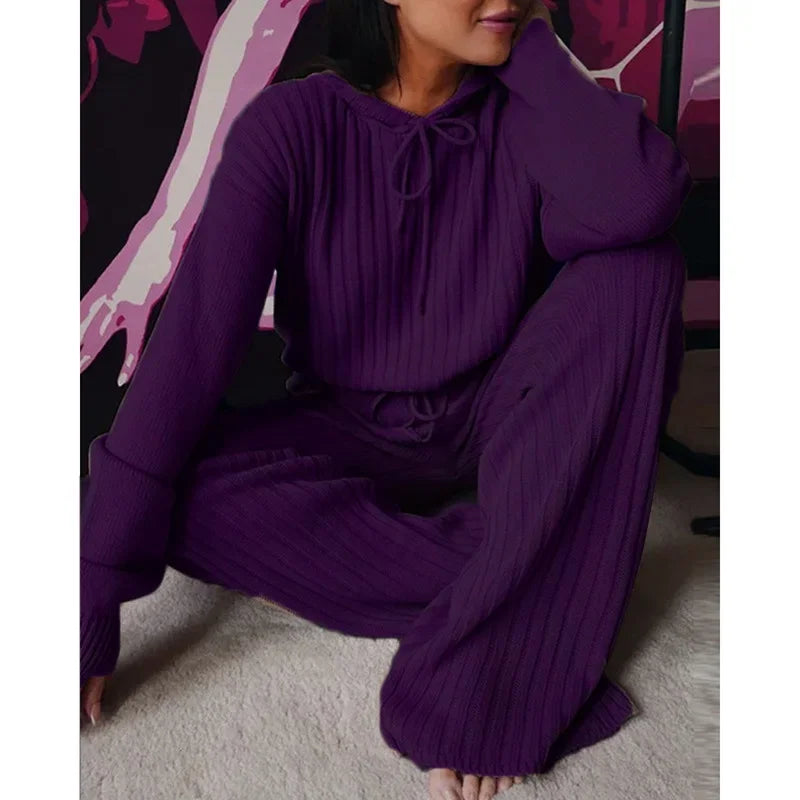 2023 Outono Casual Feminino Moletom Agasalho Lounge 2 Peças Conjunto Solto Com Capuz Para Mulheres