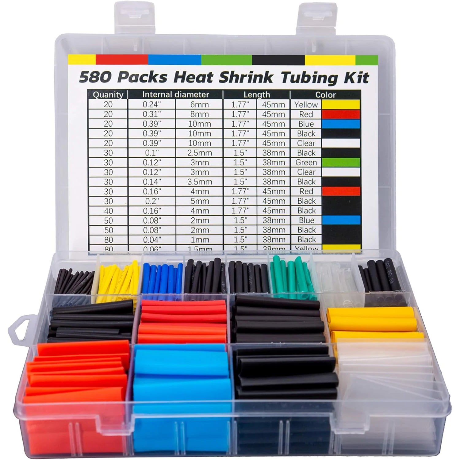 Heat Shrink Tubing Kit 580pcs 6 Colors 11 Sizes EVA