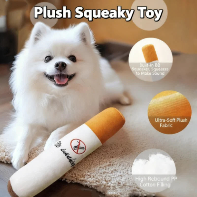Brinquedo de Pelúcia Engraçado para Pets Cigarro Fumaça Grande Squeak para Cães Brinquedo Interativo de Mastigar Molar Resistente à Mordida Falso Cigarro Brinquedo para Cães