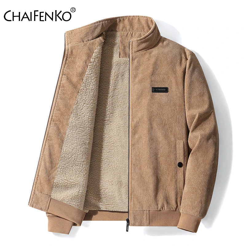 Jaqueta Masculina de Inverno 2025 Quente Grossa de Marca com Fleece Moda Corta-Vento para Ar Livre Casaco Masculino Outono Jaqueta Clássica Casual Masculina
