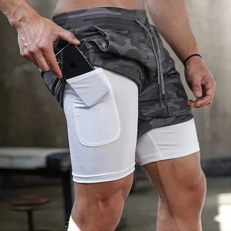 Camo Running Shorts Men Gym Sports Shorts 2 In 1 Quick Dry Workout...
