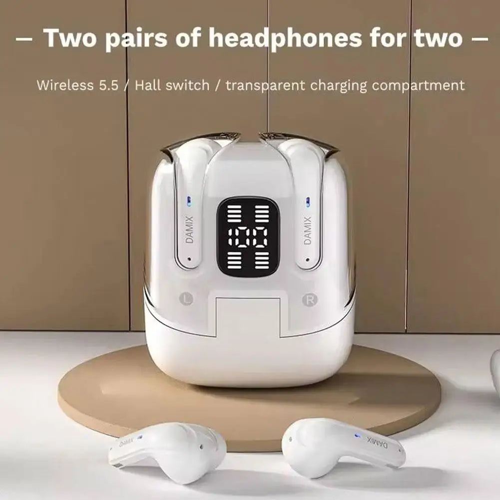 2 Pares Fones de Ouvido Sem Fio Bluetooth 5.5 HiFi Graves Estéreo com Cancelamento de Ruído para Laptop e Celulares