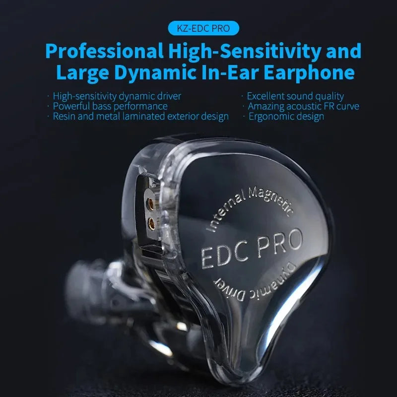 NOVO KZ EDC PRO Fone de Ouvido Intra-auricular com Fio HIFI Baixo Dinâmico Monitor Estéreo 3D Cancelamento de Ruído com Cabo de Áudio Destacável