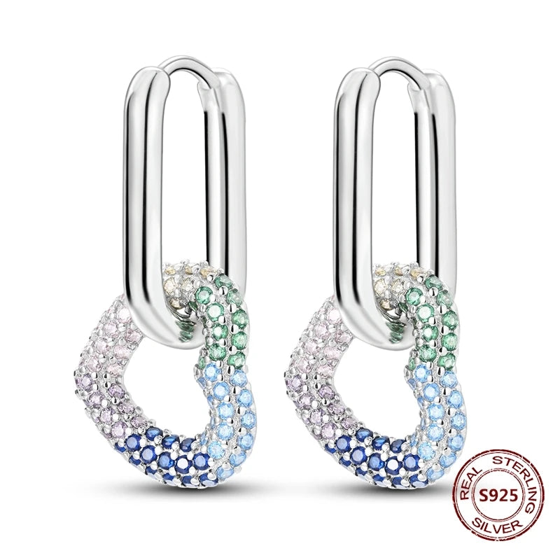 Love Heart Earrings 925 Sterling Silver Original Shining Zircon Heart Hoop Earrings For Women Wedding Anniversary Jewelry Gift