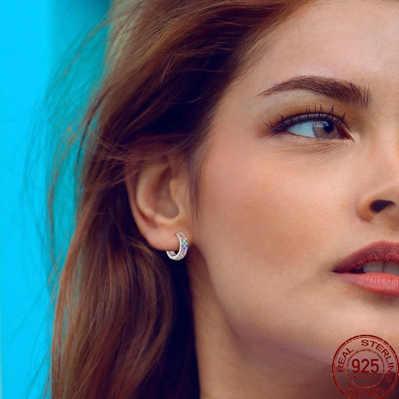 Earrings 925 Sterling Silver Colorful Shiny Zircon Earrings Temperament Charm Luxury Party Jewelry Gift Birthday Anniversary