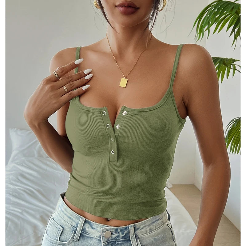One Piece Summer Tops Womens Vest Cropped Corset Korean Suspenders Vest Sexy Camisole Slim Y2K Corset Tops Casual Basic T Shirt - TM20240223200-black XS
