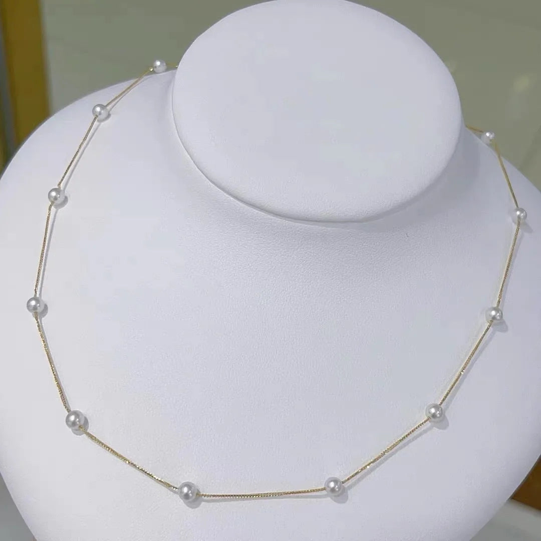 Colar de Pérolas Naturais de Água Doce em Ouro 18K Au750 Genuíno Luxo Moda Corrente Gargantilha de Estrelas X710