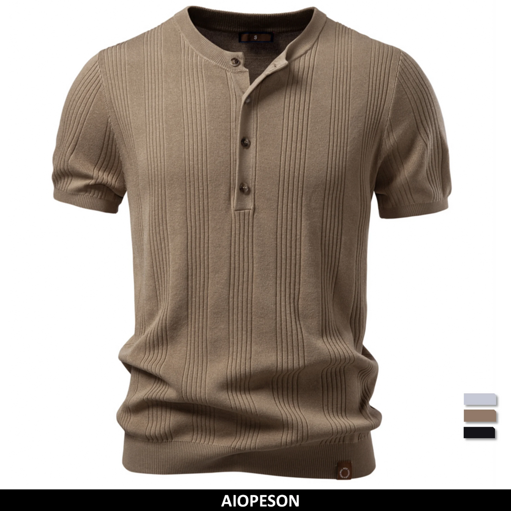 AIOPESON Nova Camiseta Henley Masculina Macia Respirável Manga Curta Casual Uso Diário Leve Top de Verão para Homens