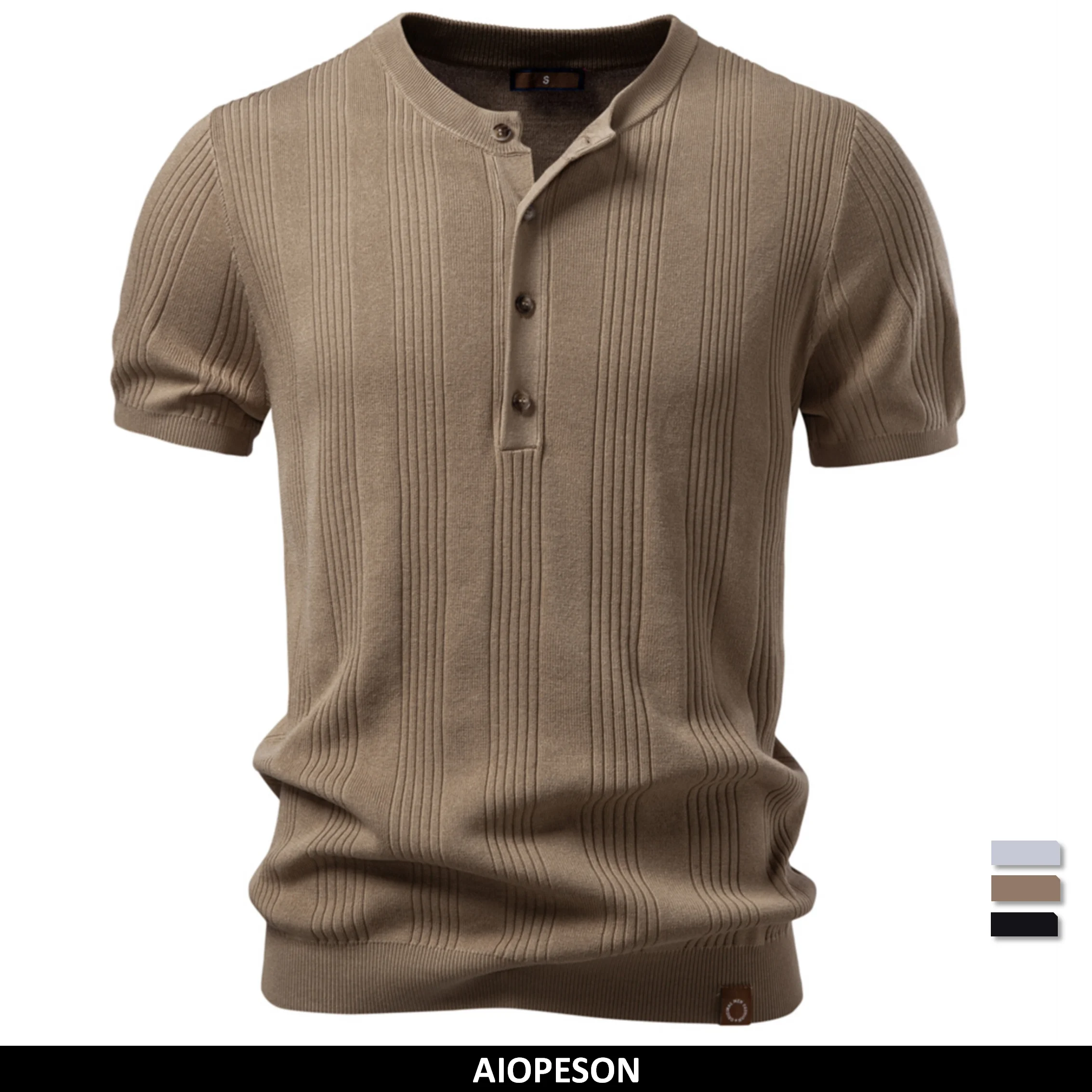 AIOPESON Nova Camiseta Henley Masculina Macia Respirável Manga Curta Casual Uso Diário Leve Top de Verão para Homens