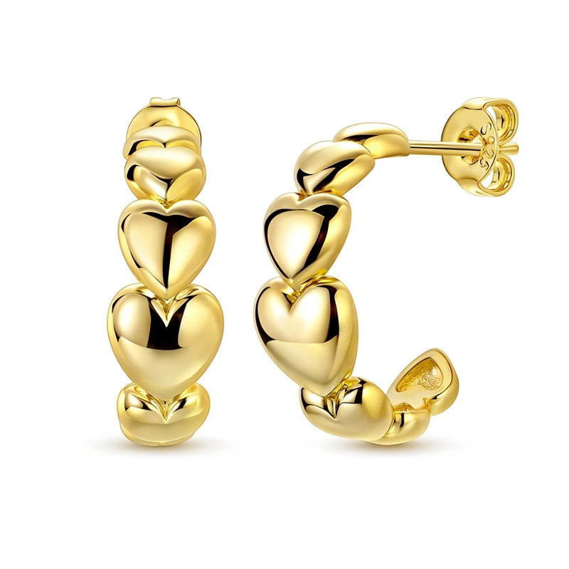 Love Heart Earrings 925 Sterling Silver Original Shining Zircon Heart Hoop Earrings For Women Wedding Anniversary Jewelry Gift
