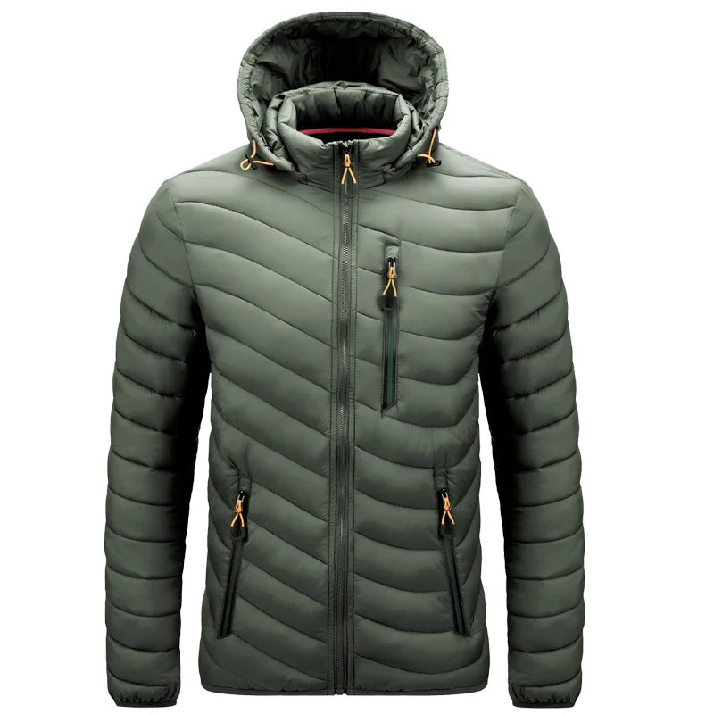 Jaqueta Masculina Leve Puffer para Uso Externo com Capuz, Térmica Isolada, Acolchoada para Inverno, Aquecida, para Corrida, Viagem, Casual, Algodão, Casaco para Uso Externo