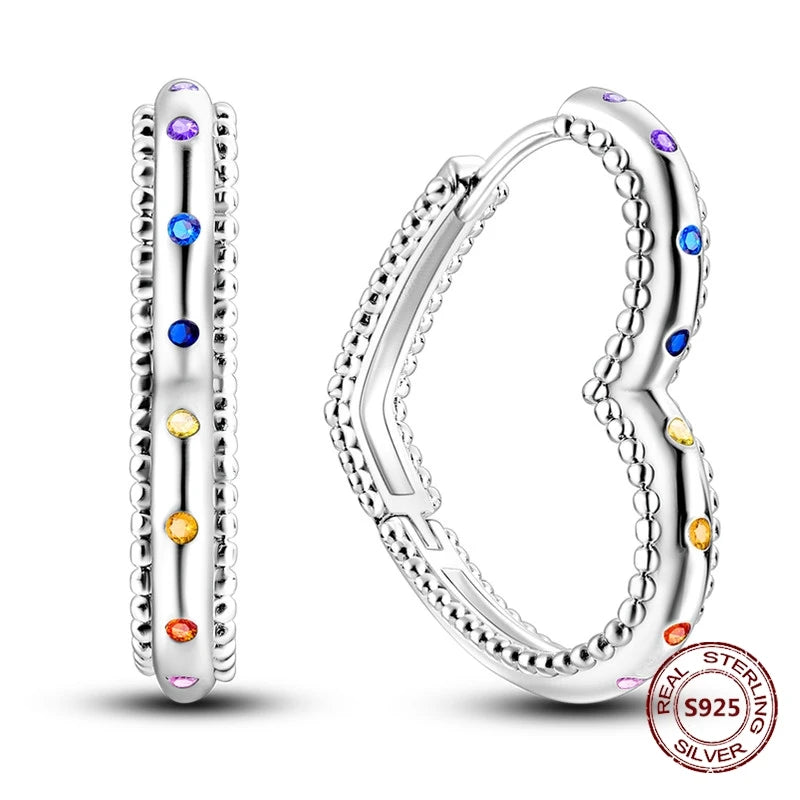Love Heart Earrings 925 Sterling Silver Original Shining Zircon Heart Hoop Earrings For Women Wedding Anniversary Jewelry Gift