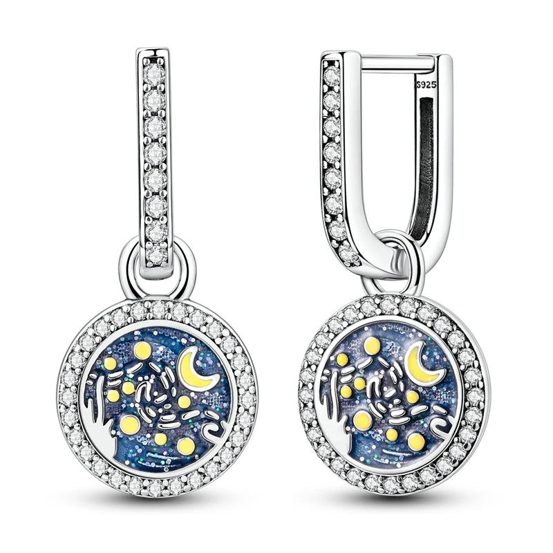Orstarry 925 Sterling Silver Crystal Circular Eardrops Drop Earrings Women Earrings Charm Fashion Versatile Party Jewelry Gifts